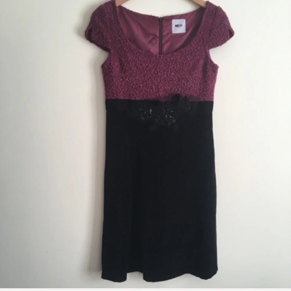 Moschino Jeans | Tweed Velvet Fur Beaded Black Mauve Dress XS - Picture 1 of 7